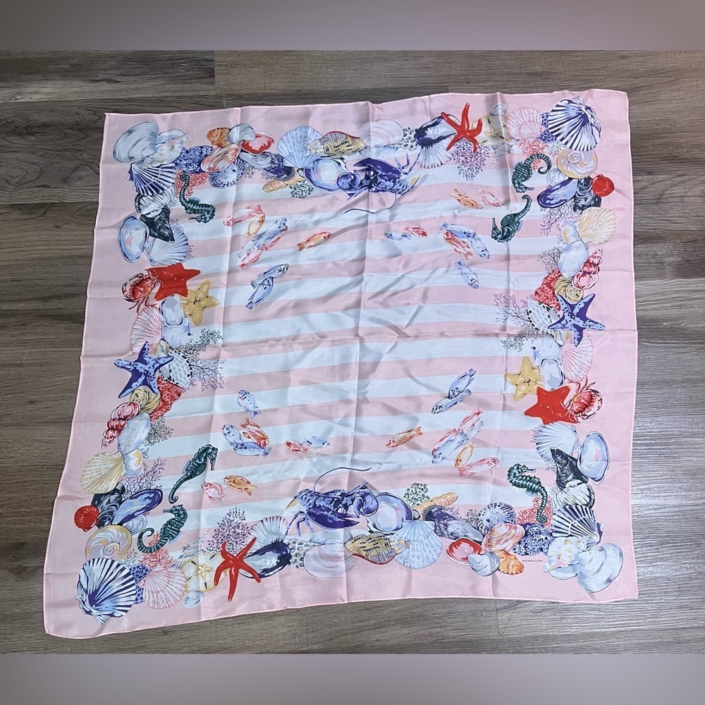 Medallion Pink Shell & Starfish Square Silk Scarf